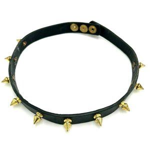 Brass Spike Black Leather Collar Choker Rock Metal Punk Goth Emo Spiked